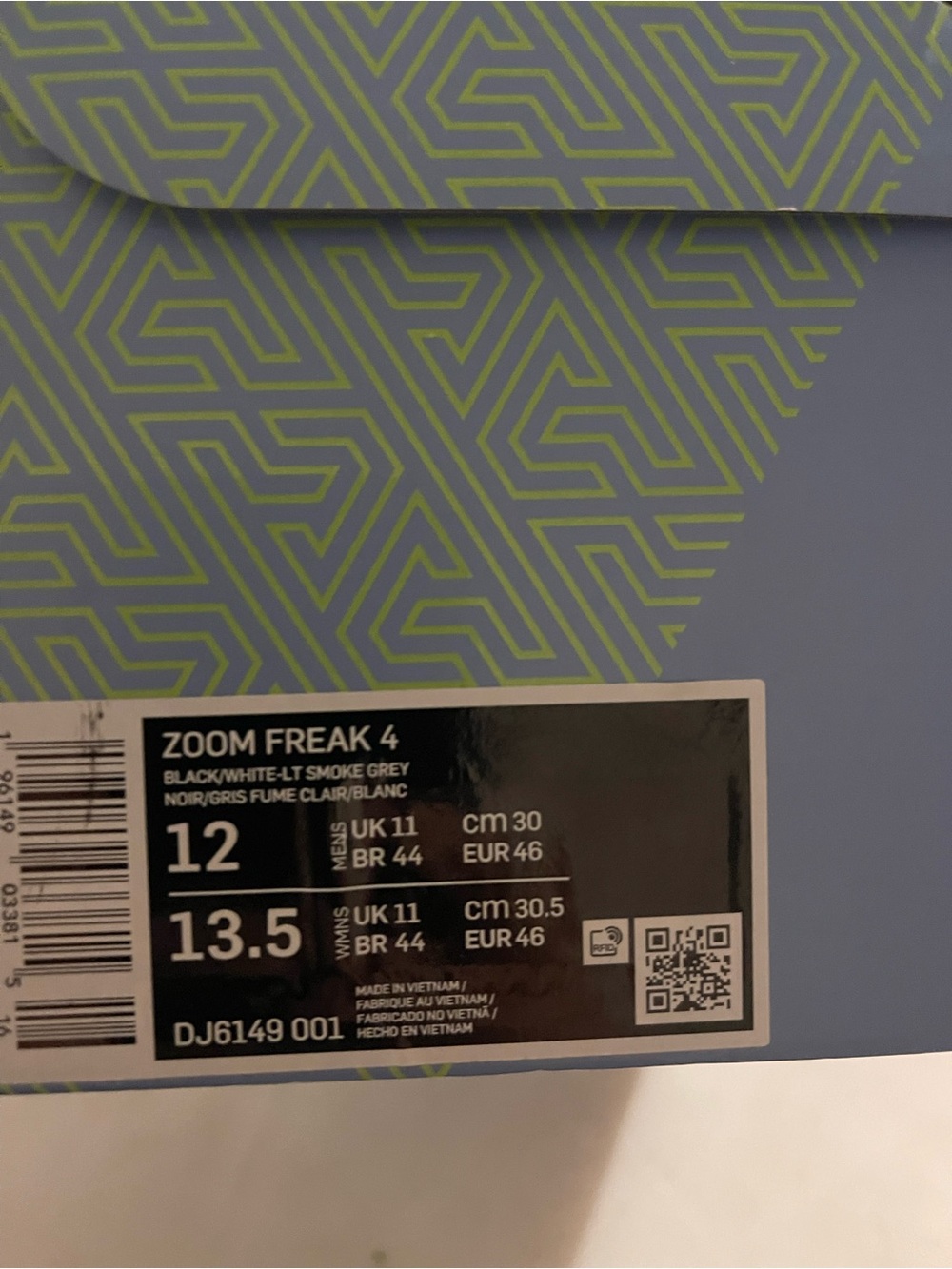 Nike Zoom Freak 4 Box Label - Black, White, Light Smoke Grey